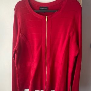 Beautiful red sweater with gold zipper. Size 18/20 Lane Bryant. Like new.